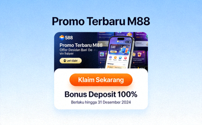 Halaman promo dan bonus M88 di mobile yang menampilkan penawaran terbaru dengan tombol klaim yang mencolok
