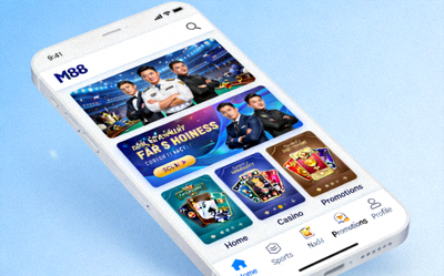 Tampilan beranda M88 yang dioptimalkan untuk mobile dengan menu navigasi yang jelas di bagian atas dan bawah layar
